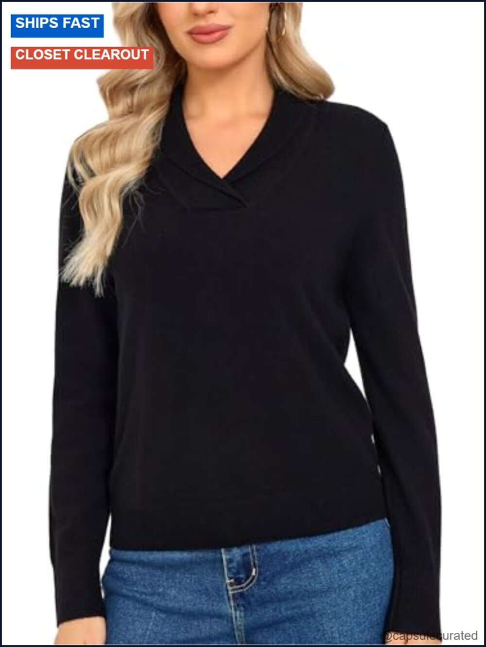 Merino Wool V-Neck Shawl Collar Pullover Sweater Women